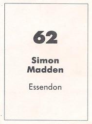 1990 Select AFL Stickers #62 Simon Madden Back